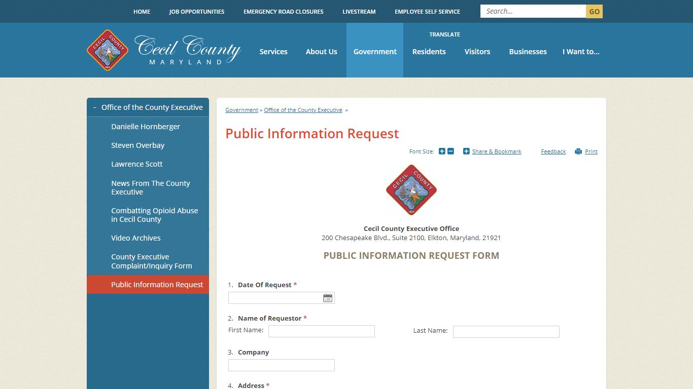 Public Information Request | Cecil County