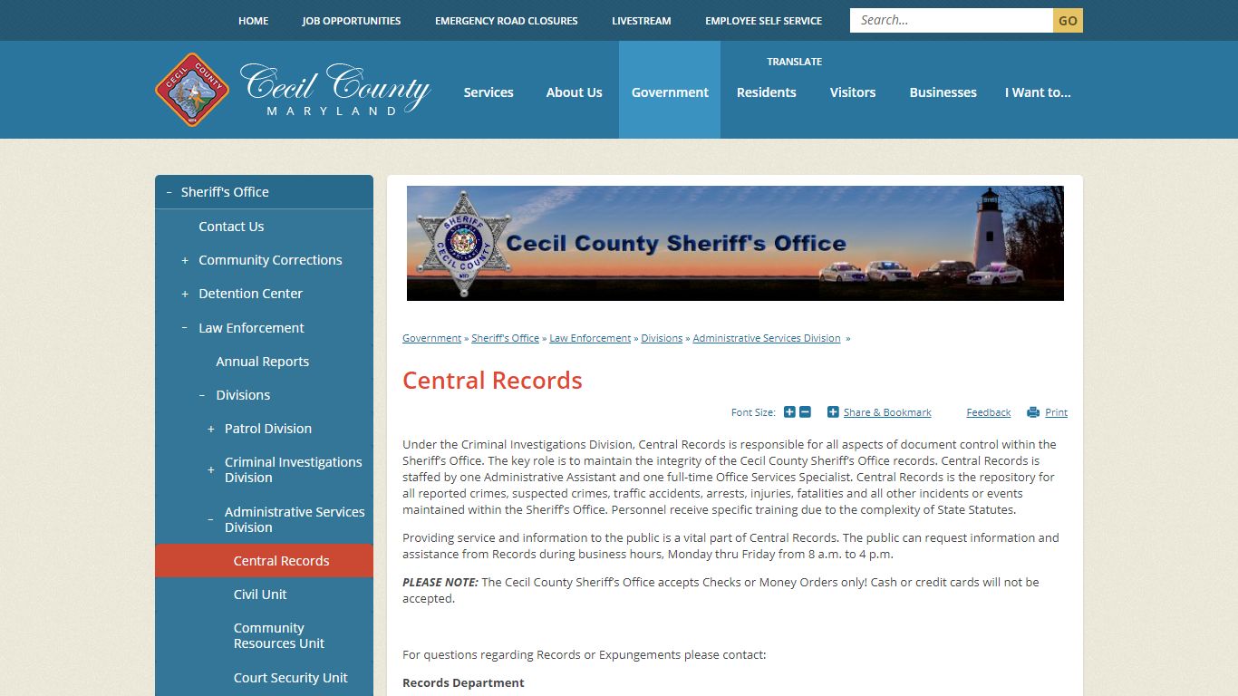 Central Records | Cecil County